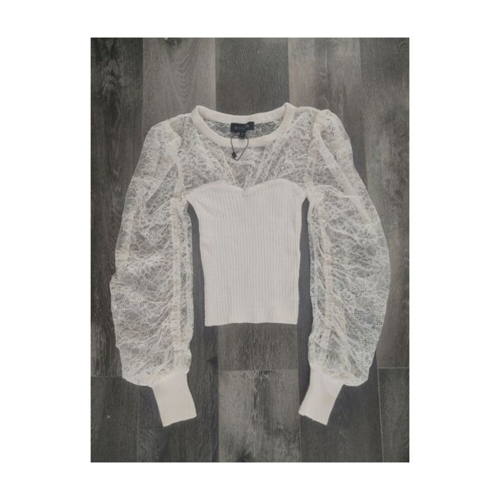 Express Off White Lace Arms Chest Sweater Blouse Top XS